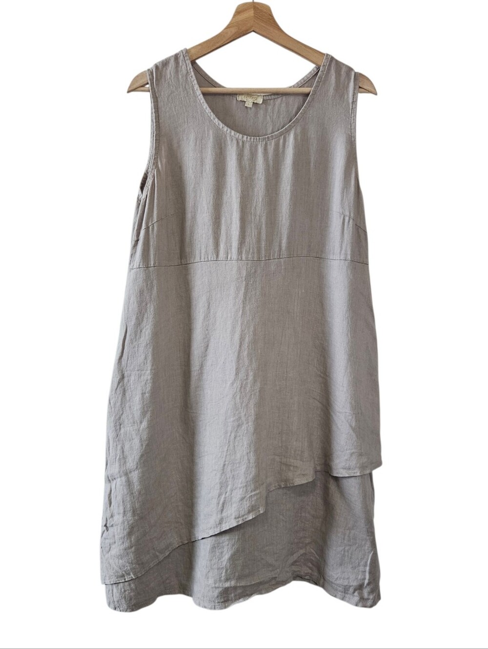 Ambra Italy 100% Linen Nude Beige Sleeveless Dress Size Large